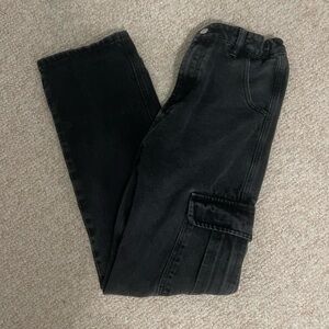 High waisted black cargo pants.
